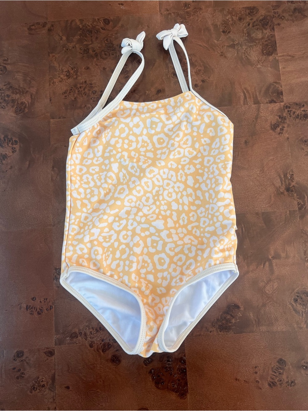 Kids Yellow Leopard Print One-Piece Swimsuit with White Trim